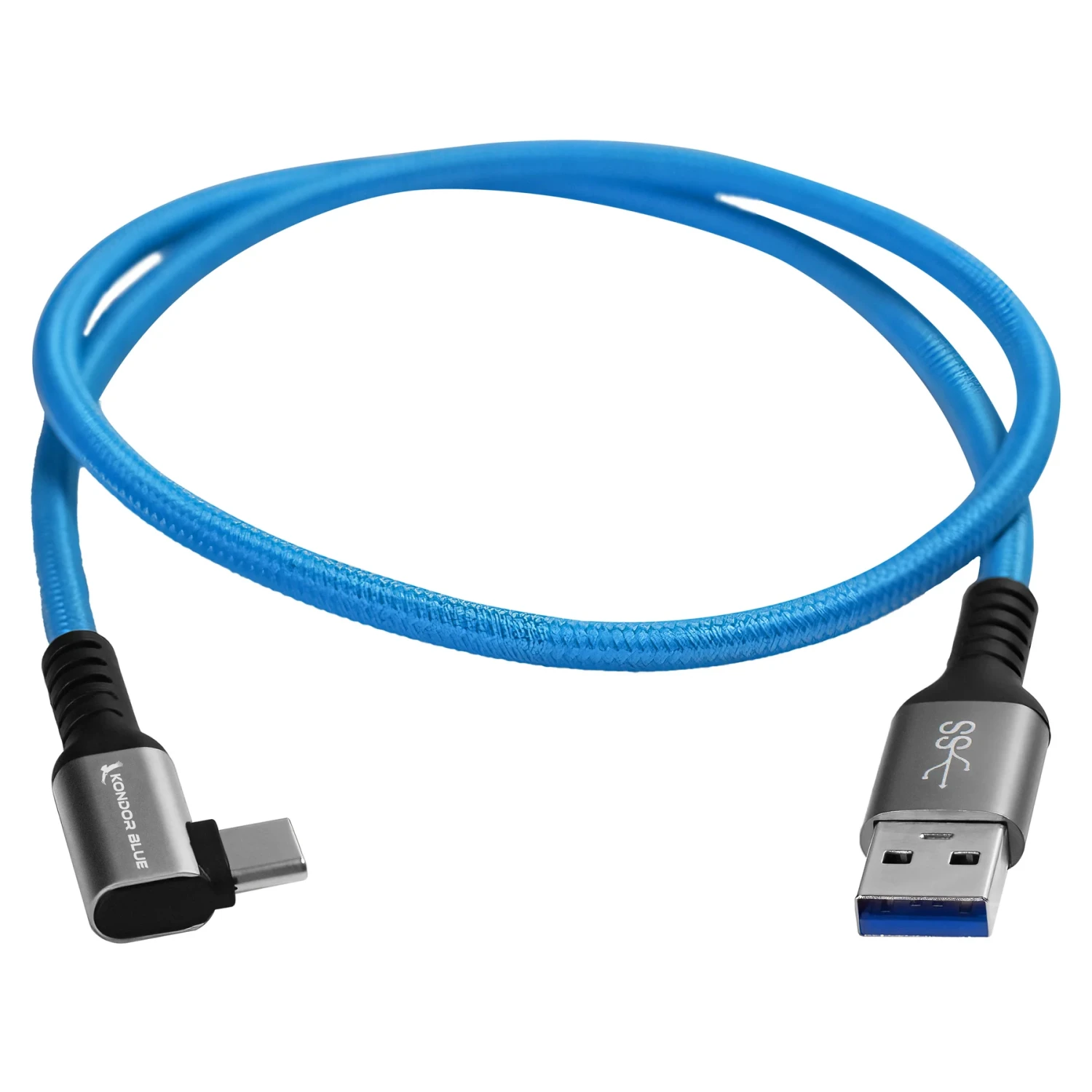 Kondor Blue USB A To USB C 3.0 Right Angle High Speed Data And Charging Cable 3A 60W 5G 2 Kondor Blue USB A To USB C 3.0 Right Angle High Speed Data And Charging Cable 3A 60W 5G - Image 2