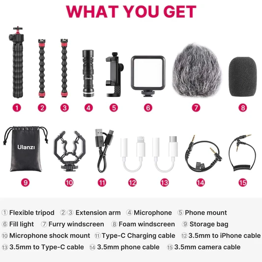 Ulanzi Octopus Vlog Kit: Tripod Phone Holder Mic + Lamp 9 Ulanzi Octopus Vlog Kit: Tripod Phone Holder Mic + Lamp - Image 9
