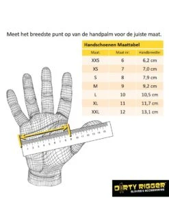 Dirty Rigger Slimfit Gloves -Cinegear Shop maattabel afbeelding 91